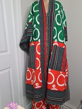 Vibrant Green & Orange Patterned Kimono Coat